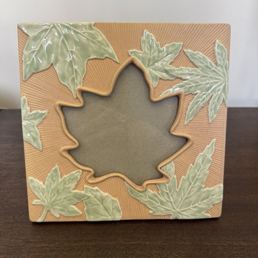 Ceramic Photo Frame 3D Maple Leaf Ceramic Glazed Textured 7" X 7" Nature Fall